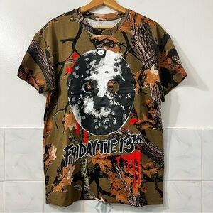 Friday the 13th Adult T-Shirt Blood Camo Fall Halloween Jason Horror Mask Medium